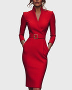 Stella | Women's Mock Wrap Midi Dress with Belt - image 12