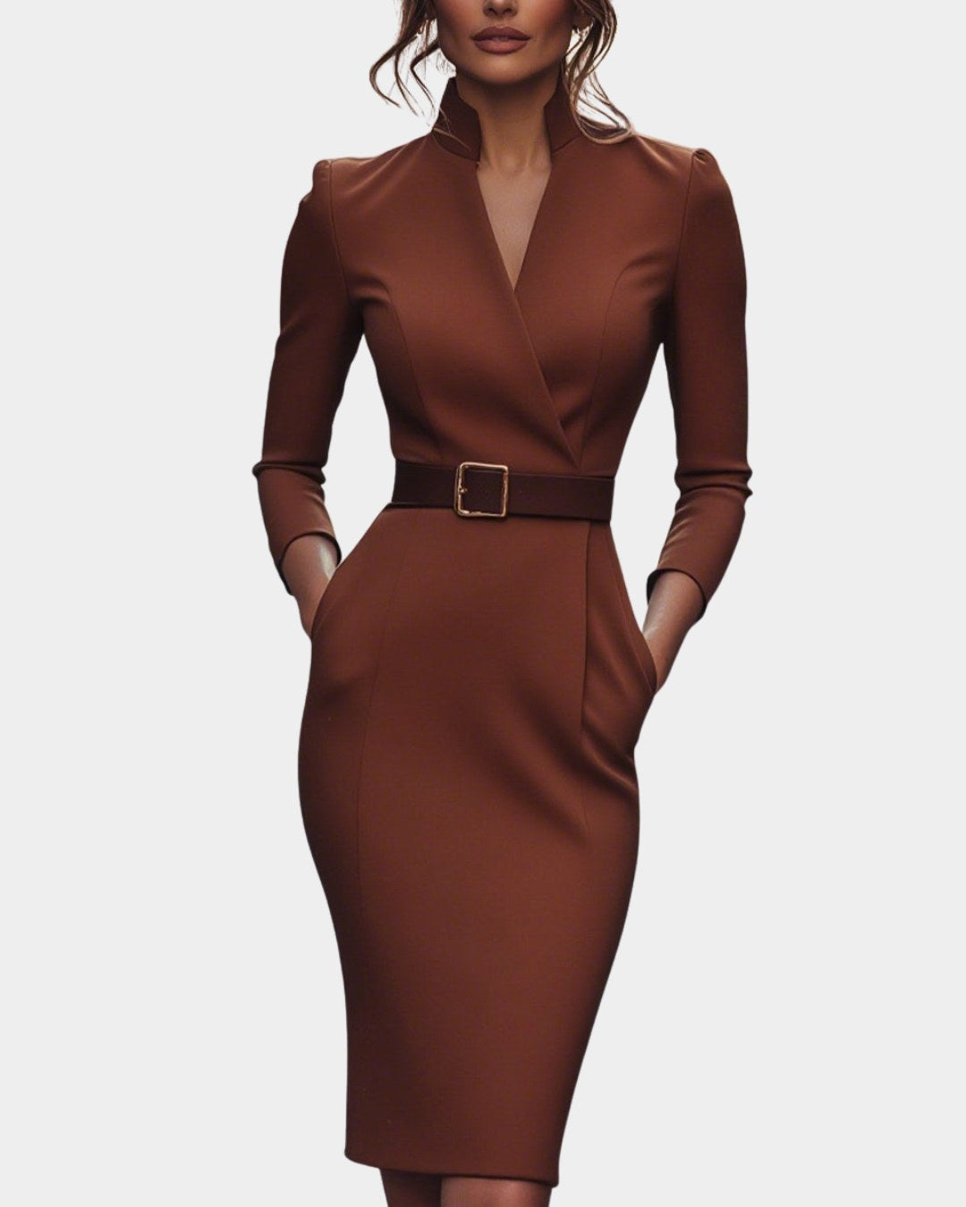 Stella | Women's Mock Wrap Midi Dress with Belt - image 13