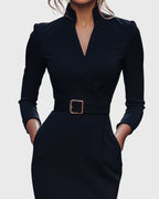 Stella | Women's Mock Wrap Midi Dress with Belt - White