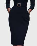 Stella | Women's Mock Wrap Midi Dress with Belt - Apricot