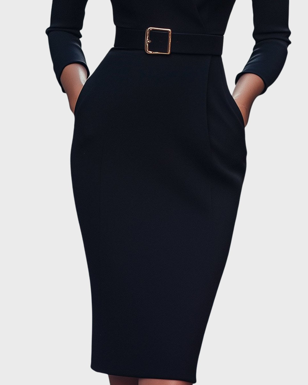 Stella | Women's Mock Wrap Midi Dress with Belt - Apricot