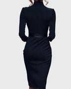 Stella | Women's Mock Wrap Midi Dress with Belt - Red