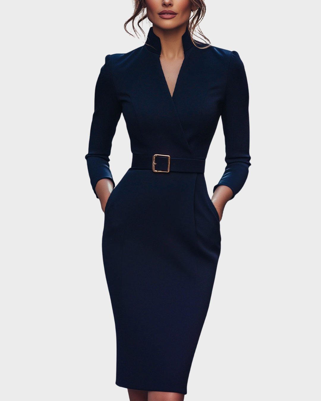 Stella | Women's Mock Wrap Midi Dress with Belt - image 8