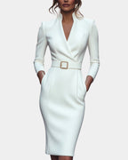 Stella | Women's Mock Wrap Midi Dress with Belt - image 9