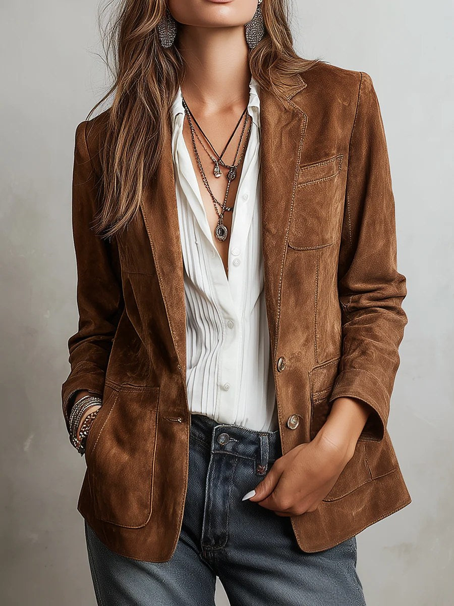 Stella | Women's Vintage Suede Jacket - Brown