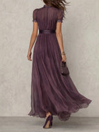Rose | Women's Chiffon Maxi Dress, Puff Sleeve Evening Dress | The Dress Cellar