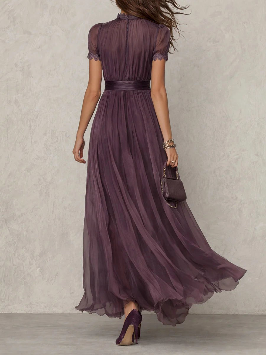 Rose | Women's Chiffon Maxi Dress, Puff Sleeve Evening Dress | The Dress Cellar