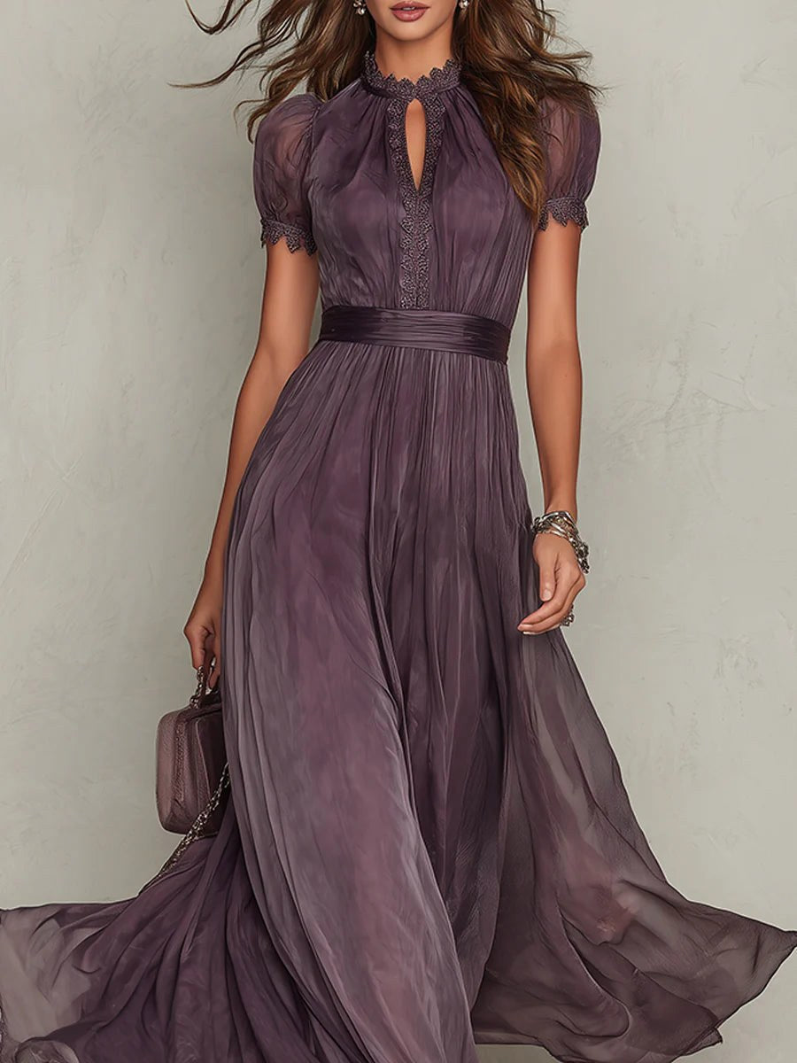 Rose | Women's Chiffon Maxi Dress, Puff Sleeve Evening Dress | The Dress Cellar