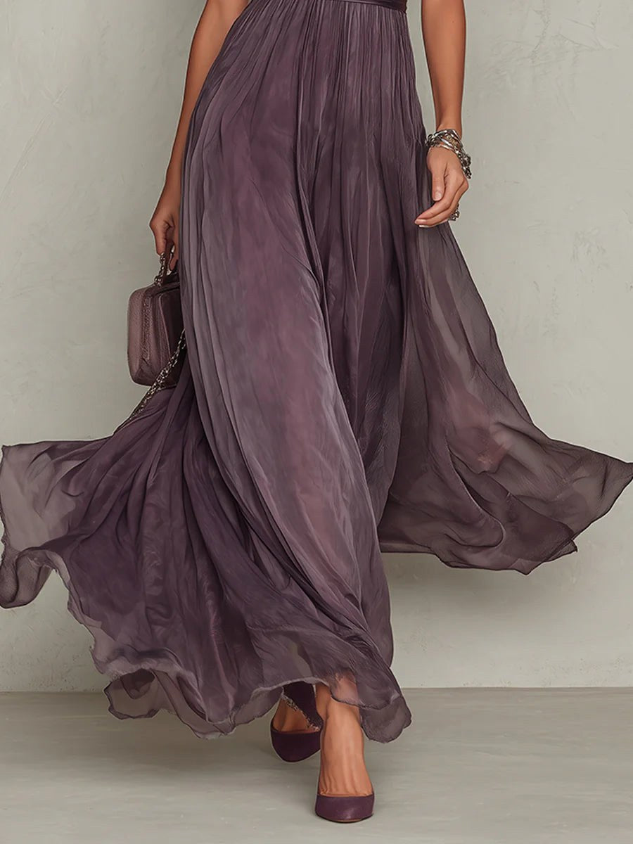 Rose | Women's Chiffon Maxi Dress, Puff Sleeve Evening Dress | The Dress Cellar