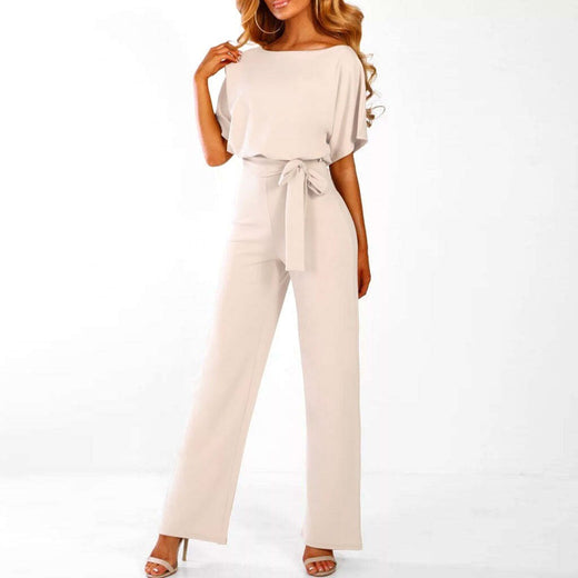 Sutton | Women's Tie-Front Batwing Jumpsuit - Beige