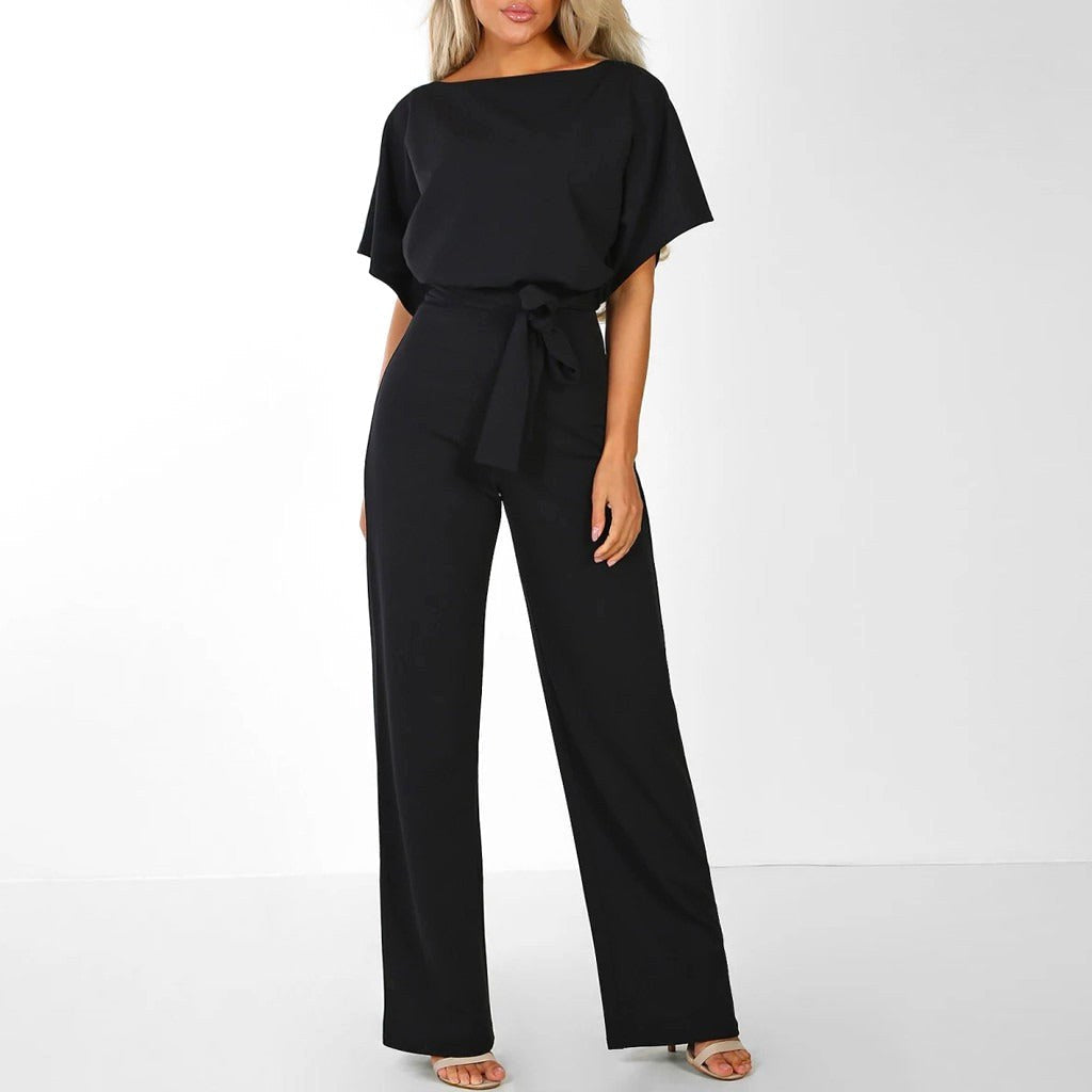 Sutton | Women's Tie-Front Batwing Jumpsuit - Black