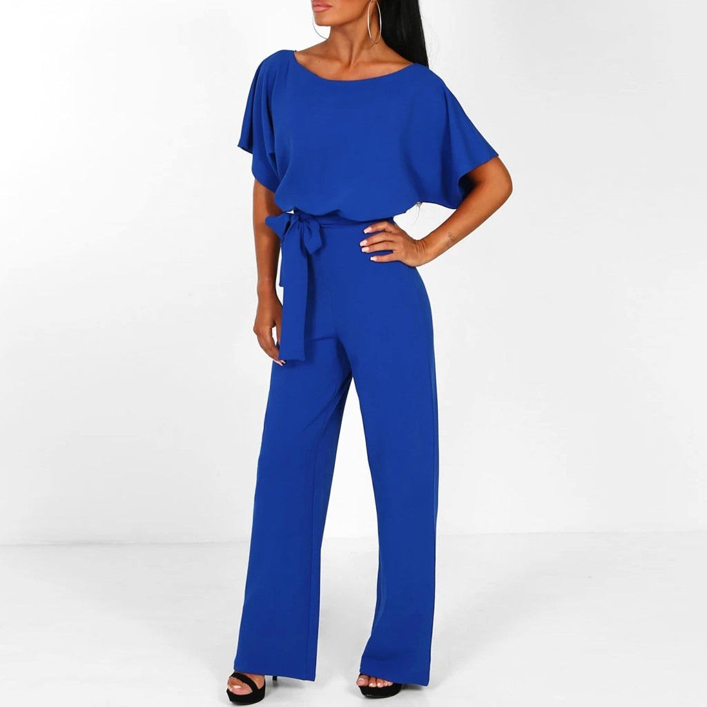 Sutton | Women's Tie-Front Batwing Jumpsuit - Blue