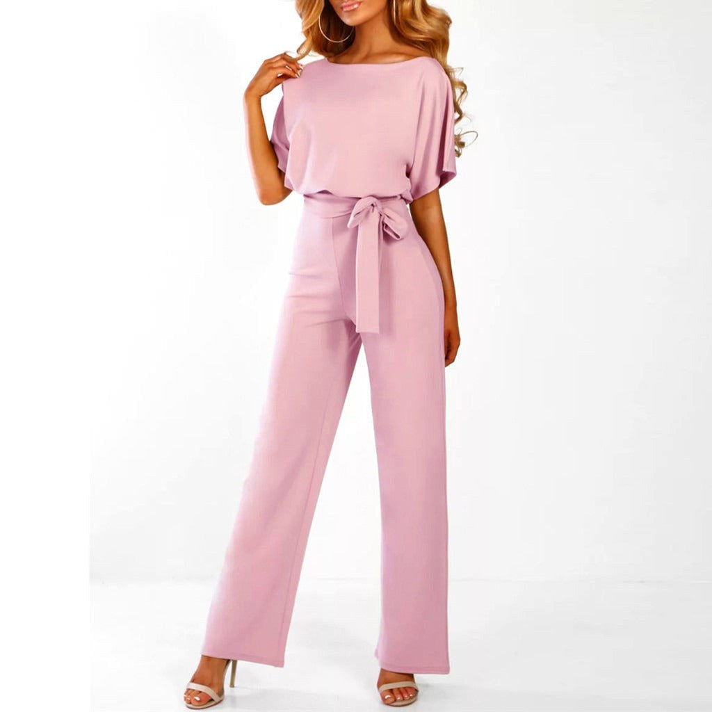 Sutton | Women's Tie-Front Batwing Jumpsuit - Pink