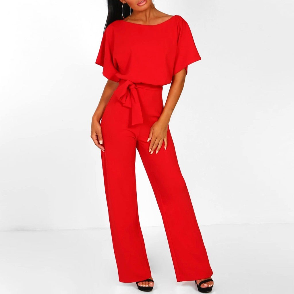 Sutton | Women's Tie-Front Batwing Jumpsuit - Red