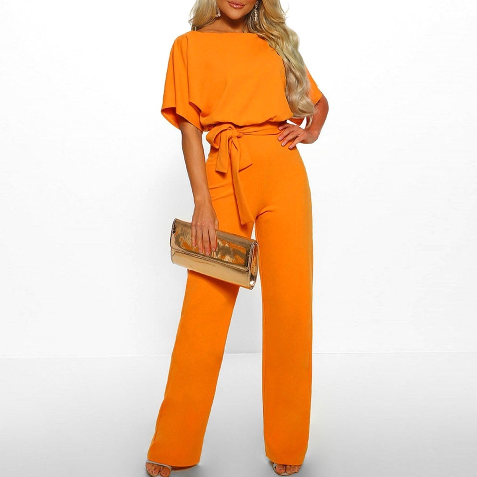 Sutton | Women's Tie-Front Batwing Jumpsuit - Orange