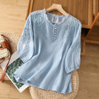 Suzanne | Women's Floral Button-Front Blouse - White