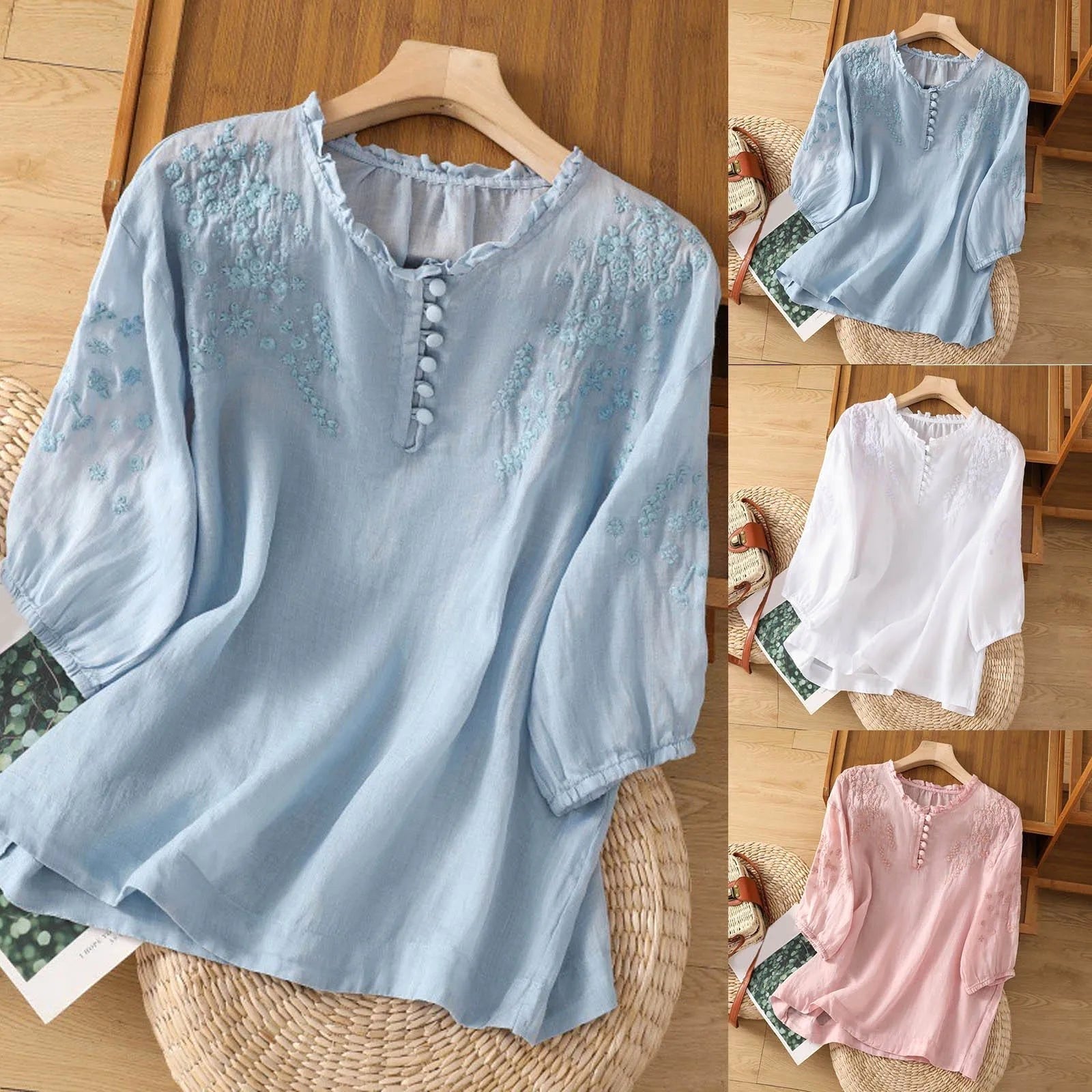 Suzanne | Women's Floral Button-Front Blouse - image 5