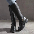 Sylvia | Women's Orthopedic Leather Knee-High Boots, Block Heel Autumn Boots | The Dress Cellar | DarkBrown