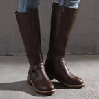 Sylvia | Women's Orthopedic Leather Knee-High Boots, Block Heel Autumn Boots | The Dress Cellar | Black