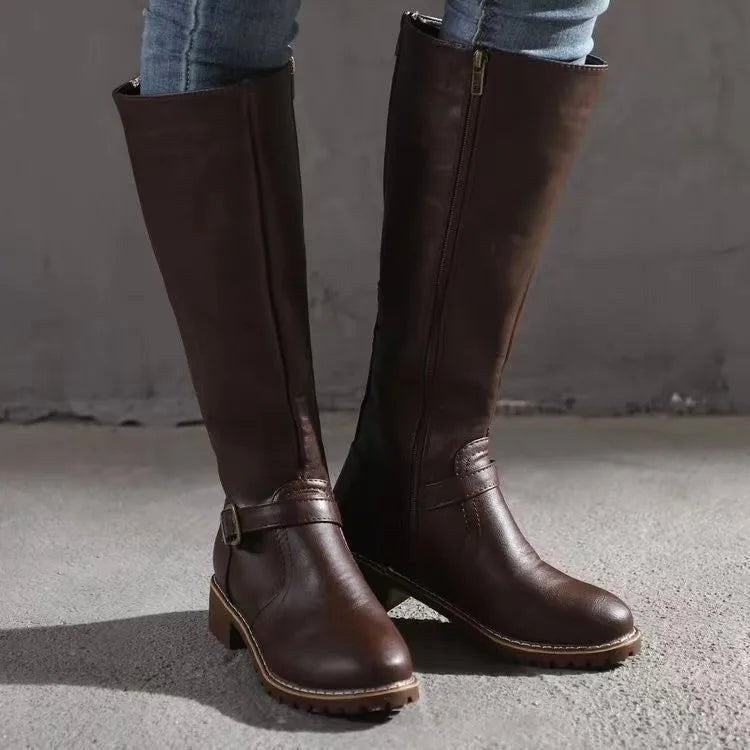 Sylvia | Women's Orthopedic Leather Knee-High Boots, Block Heel Autumn Boots | The Dress Cellar | Black