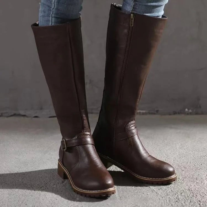 Sylvia | Women's Orthopedic Leather Knee-High Boots, Block Heel Autumn Boots | The Dress Cellar | Black
