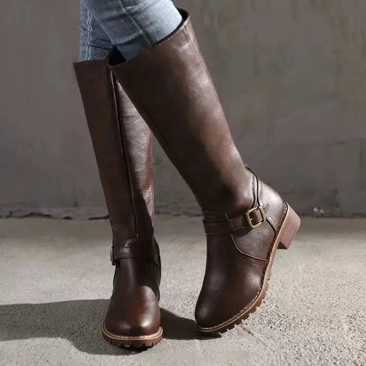 Sylvia | Women's Orthopedic Leather Knee-High Boots, Block Heel Autumn Boots | The Dress Cellar