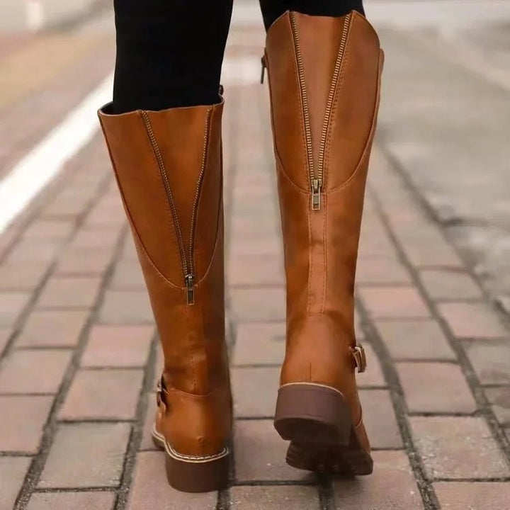 Sylvia | Women's Orthopedic Leather Knee-High Boots, Block Heel Autumn Boots | The Dress Cellar