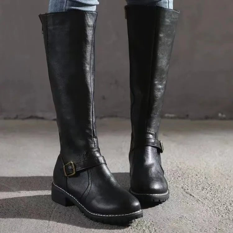 Sylvia | Women's Orthopedic Leather Knee-High Boots, Block Heel Autumn Boots | The Dress Cellar