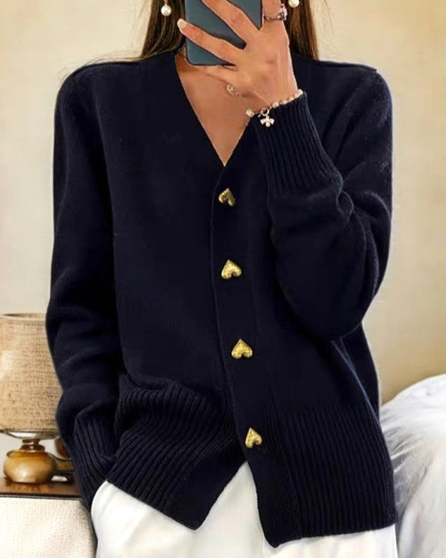 Sylvie | Women's V-Neck Button-Front Cardigan, Long Sleeve Ribbed Knit Cardigan | The Dress Cellar | Black