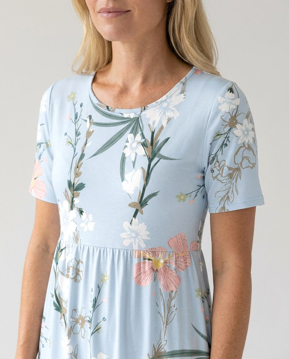 Teagan | Women's Printed Floral Midi Dress - White & Pink