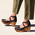 Teresa | Women's Closed-Toe Wedge Heels with Ankle Strap - Black