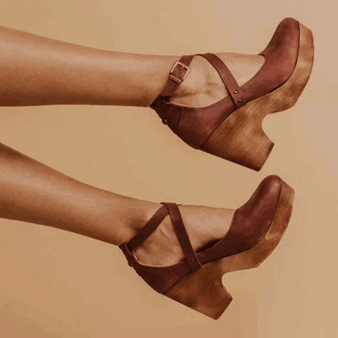 Teresa | Women's Closed-Toe Wedge Heels with Ankle Strap - Brown