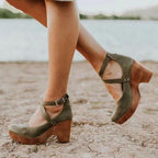 Teresa | Women's Closed-Toe Wedge Heels with Ankle Strap - Green