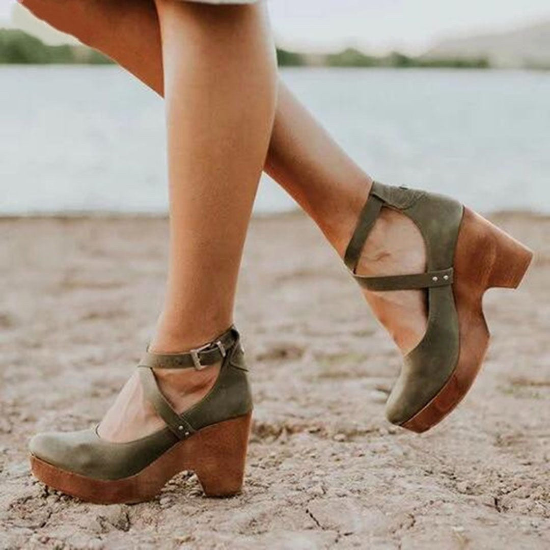 Teresa | Women's Closed-Toe Wedge Heels with Ankle Strap - Green