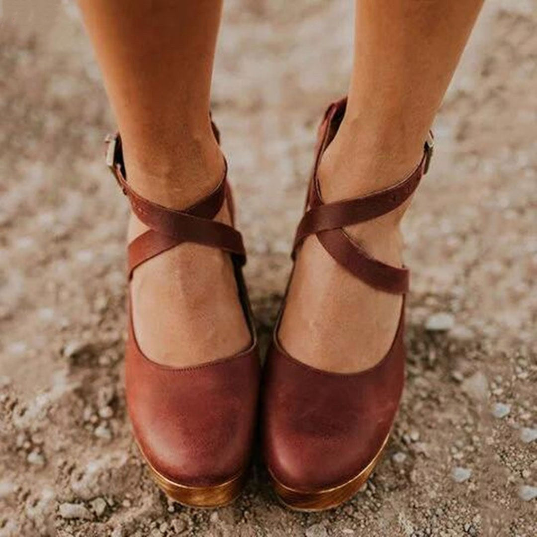 Teresa | Women's Closed-Toe Wedge Heels with Ankle Strap - Khaki