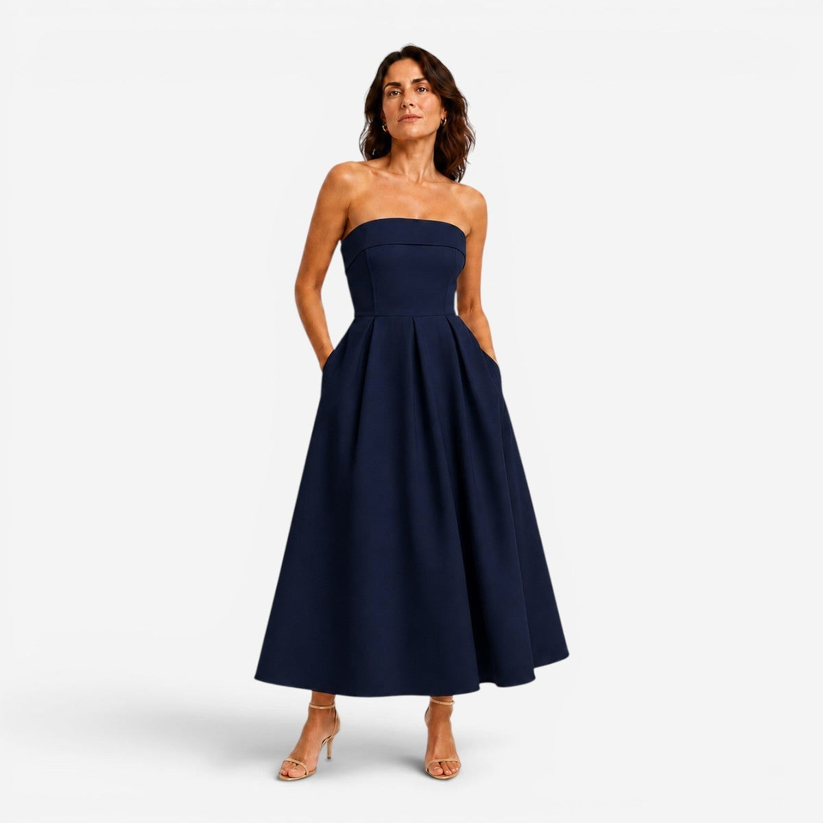 Sage | Women's Pleated Midi Dress, Strapless Occasion Dress | The Dress Cellar
