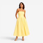 Sage | Women's Pleated Midi Dress, Strapless Occasion Dress | The Dress Cellar