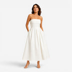 Sage | Women's Pleated Midi Dress, Strapless Occasion Dress | The Dress Cellar