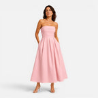 Sage | Women's Pleated Midi Dress, Strapless Occasion Dress | The Dress Cellar