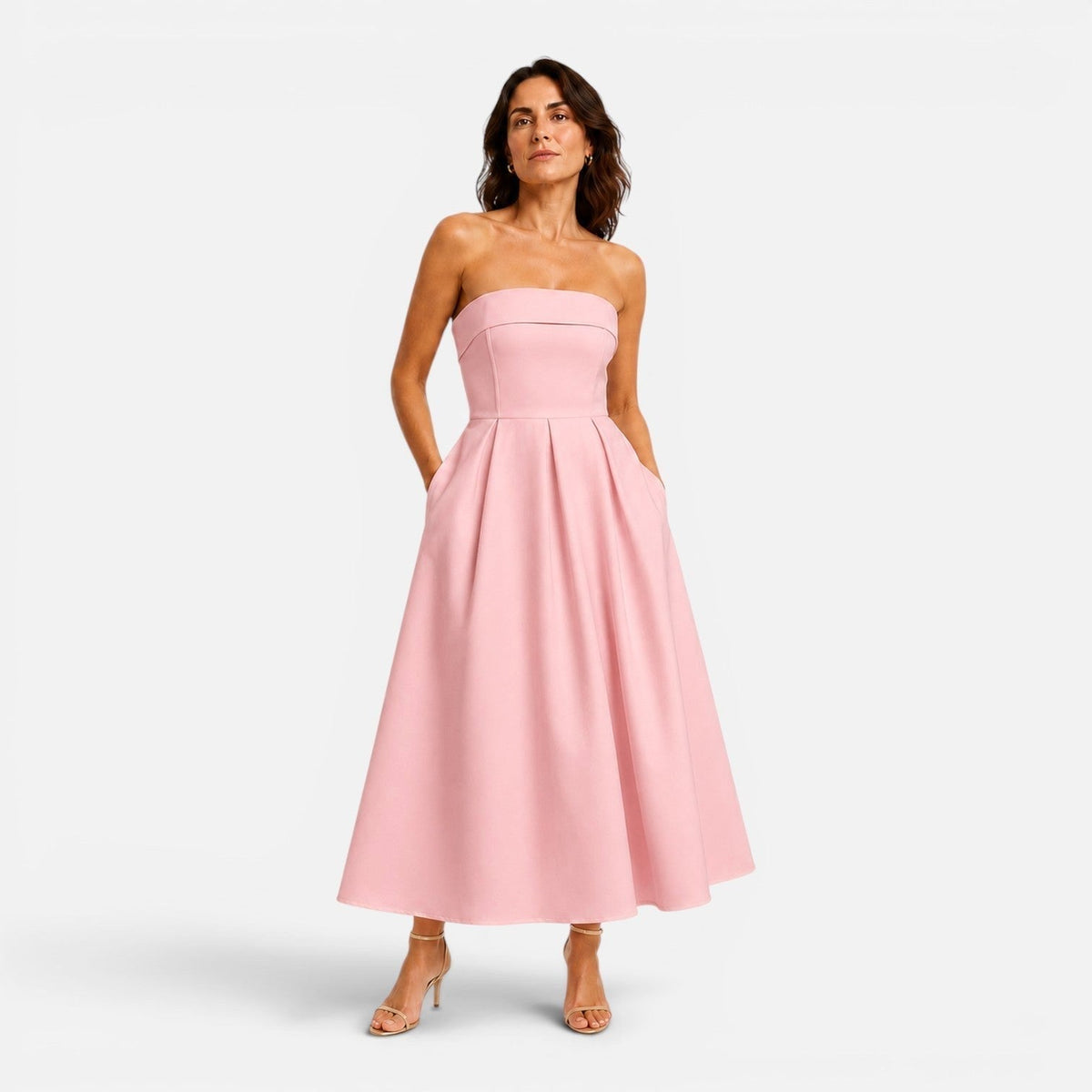 Sage | Women's Pleated Midi Dress, Strapless Occasion Dress | The Dress Cellar