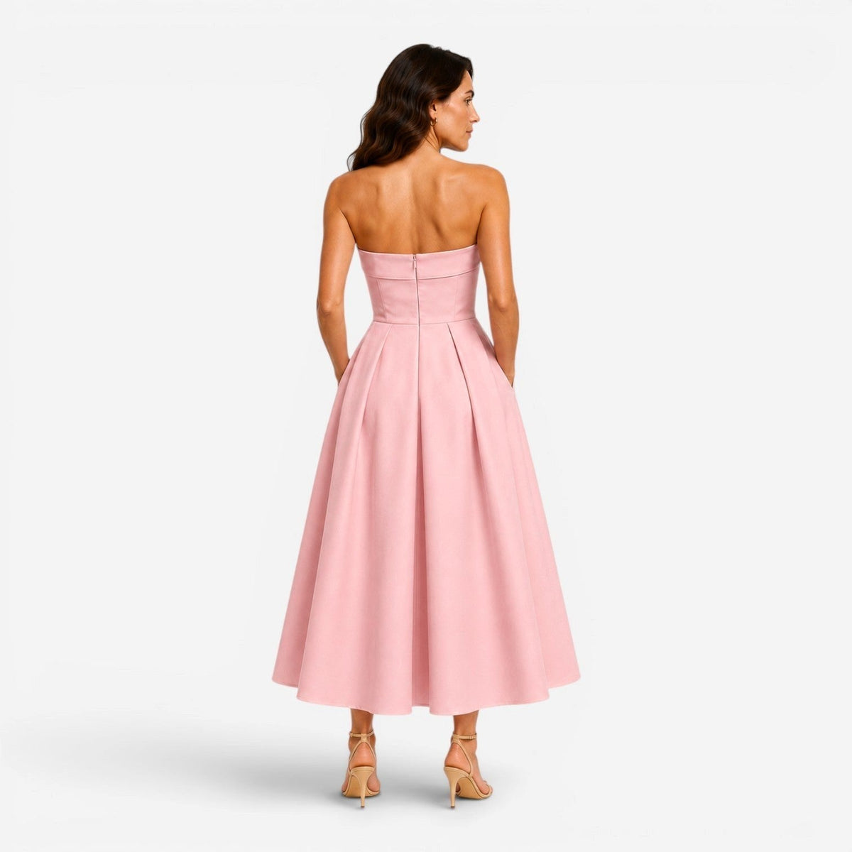 Sage | Women's Pleated Midi Dress, Strapless Occasion Dress | The Dress Cellar