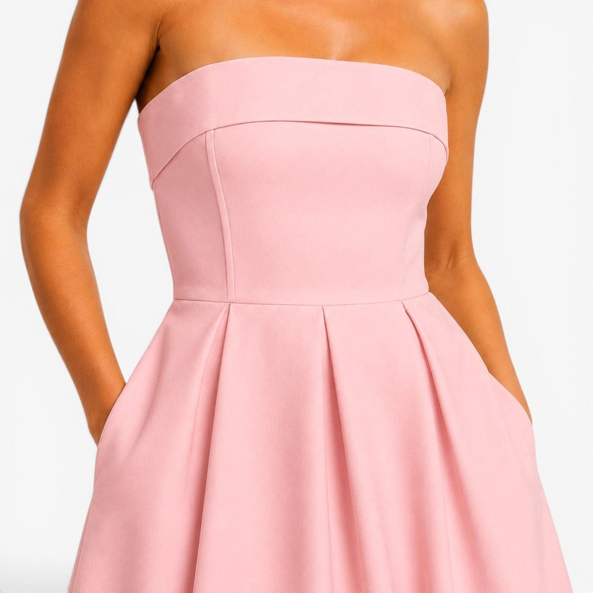 Sage | Women's Pleated Midi Dress, Strapless Occasion Dress | The Dress Cellar