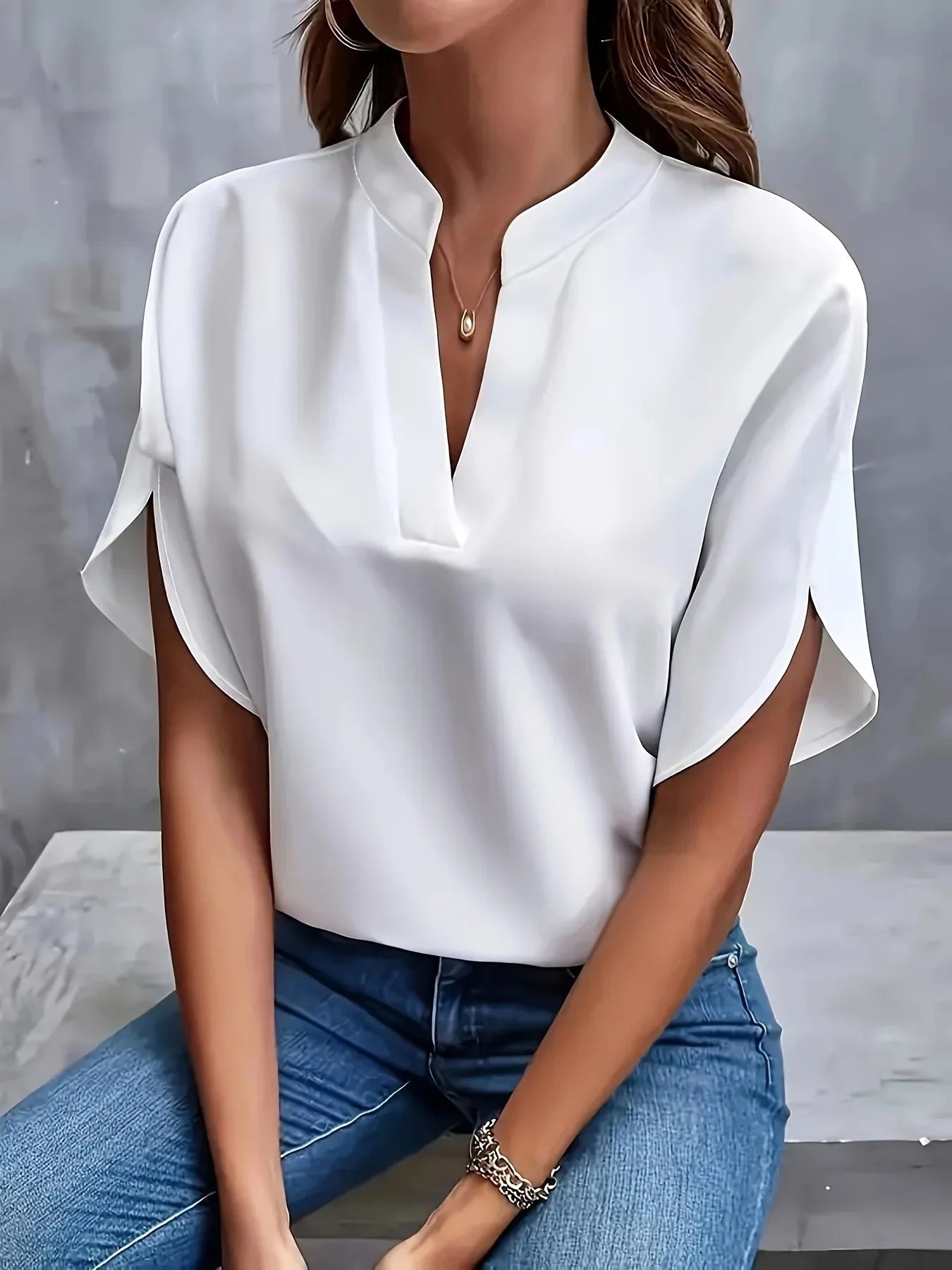Thalia | Women's Tailored Long Sleeve Blouse - White