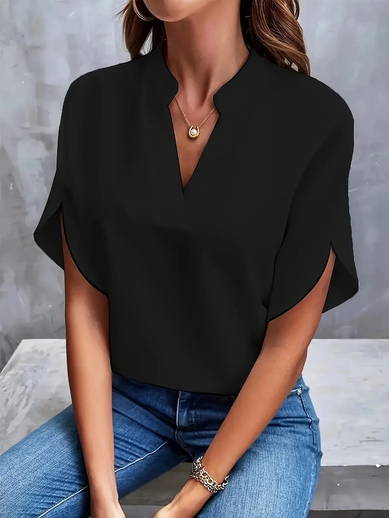 Thalia | Women's Tailored Long Sleeve Blouse - Black