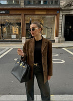 Diana | Women's Brown Suede-Effect Jacket, Button-Front Fall Jacket | The Dress Cellar | Brown