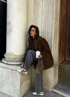 Diana | Women's Brown Suede-Effect Jacket, Button-Front Fall Jacket | The Dress Cellar