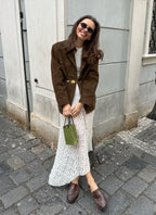 Diana | Women's Brown Suede-Effect Jacket, Button-Front Fall Jacket | The Dress Cellar