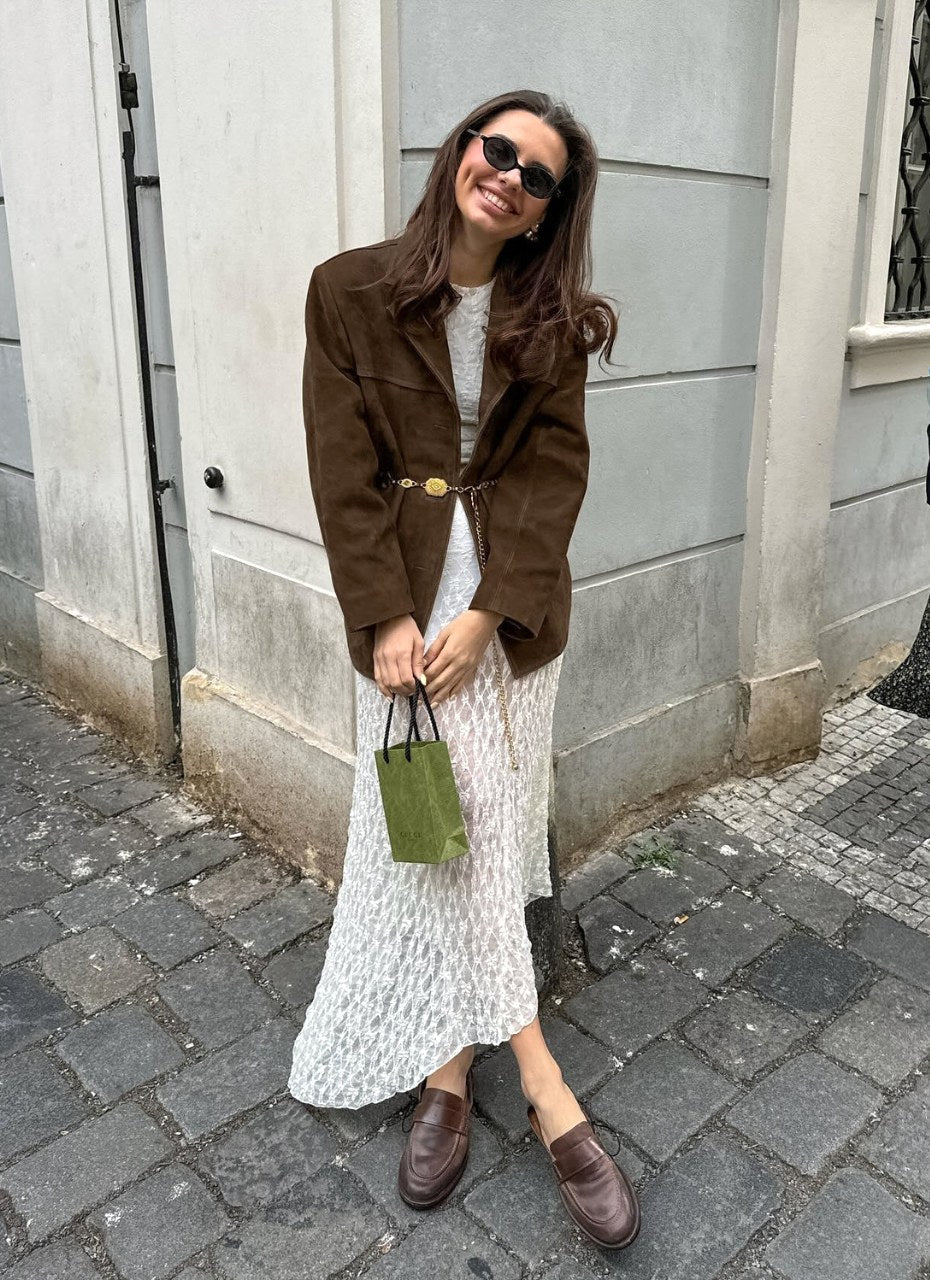 Diana | Women's Brown Suede-Effect Jacket, Button-Front Fall Jacket | The Dress Cellar