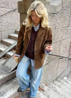 Diana | Women's Brown Suede-Effect Jacket, Button-Front Fall Jacket | The Dress Cellar