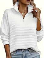 Therese | Women's Half-Zip Funnel Neck Sweater, Drop Shoulder Knit Jumper | The Dress Cellar | White